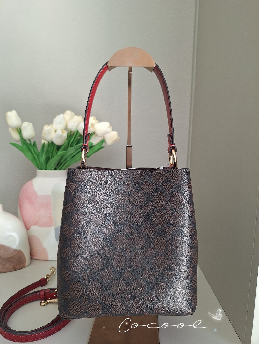 NWT!COACH SMALL TOWN BUCKET BAG IN SIGNATURE CANVAS ( 2312) IM/BROWN 1941 RED - Picture 4 of 10